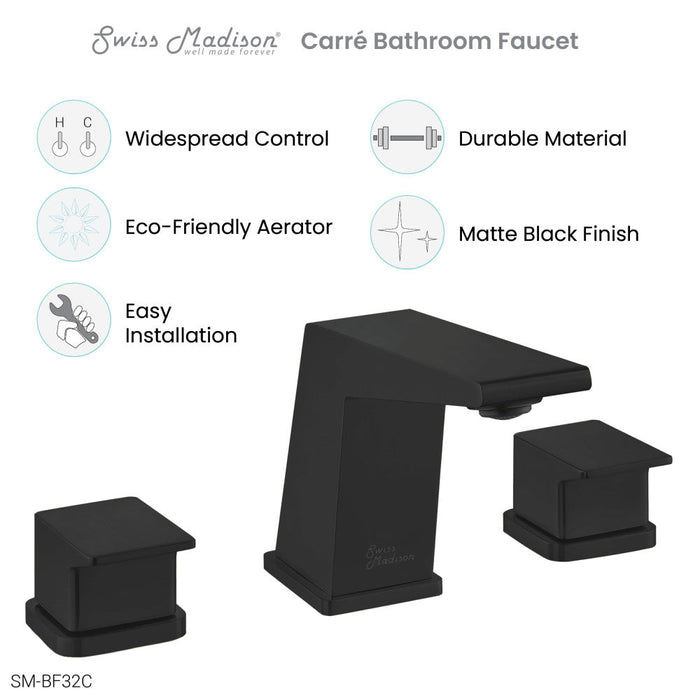 Swiss Madison Carre 8 in. Widespread, 2-Handle, Bathroom Faucet in Matte Black - SM-BF32MB