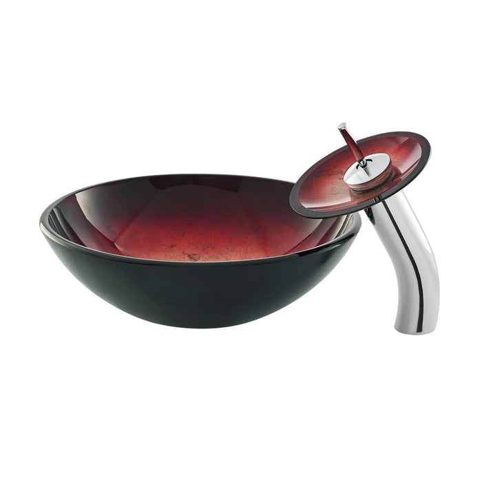 Swiss Madison Cascade 16.5 Glass Vessel Sink with Faucet, Ember Red - SM-VSF261
