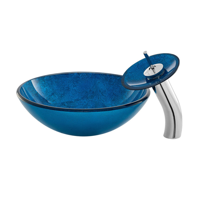 Swiss Madison Cascade 16.5 Glass Vessel Sink with Faucet, Ocean Blue - SM-VSF259