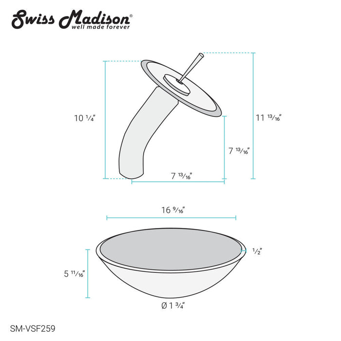 Swiss Madison Cascade 16.5 Glass Vessel Sink with Faucet, Ocean Blue - SM-VSF259