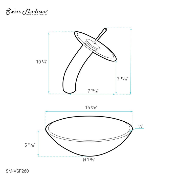 Swiss Madison Cascade 16.5 Glass Vessel Sink with Faucet, Smoky Grey - SM-VSF260