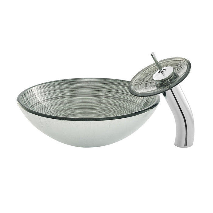 Swiss Madison Cascade 16.5 Glass Vessel Sink with Faucet, Smoky Grey - SM-VSF260