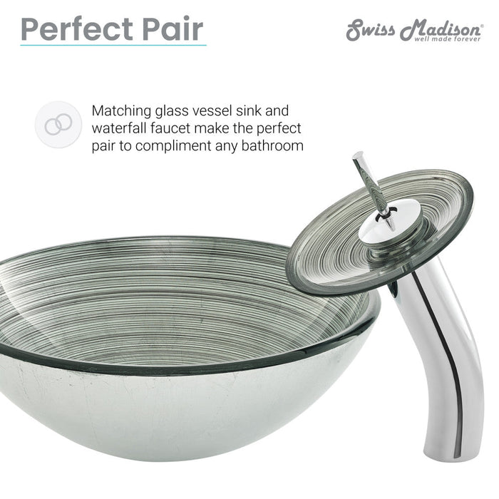 Swiss Madison Cascade 16.5 Glass Vessel Sink with Faucet, Smoky Grey - SM-VSF260