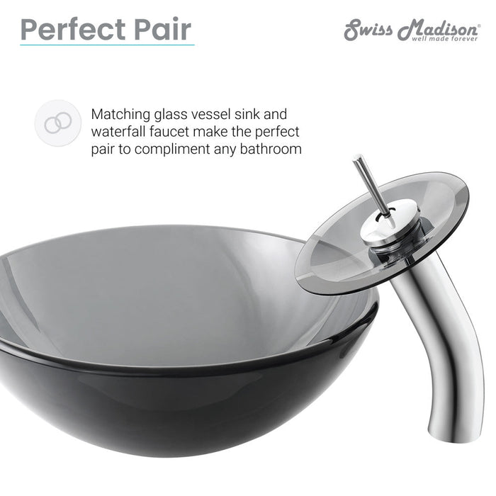 Swiss Madison Cascade 16.5 Color Glass Vessel Sink with Faucet, Black - SM-VSF253