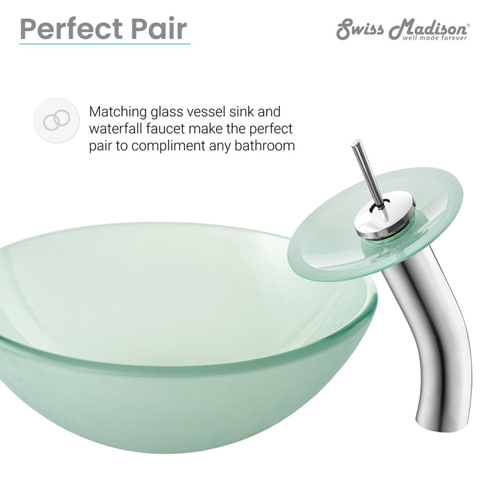 Swiss Madison Cascade 16.5 Color Glass Vessel Sink with Faucet, Frost - SM-VSF258