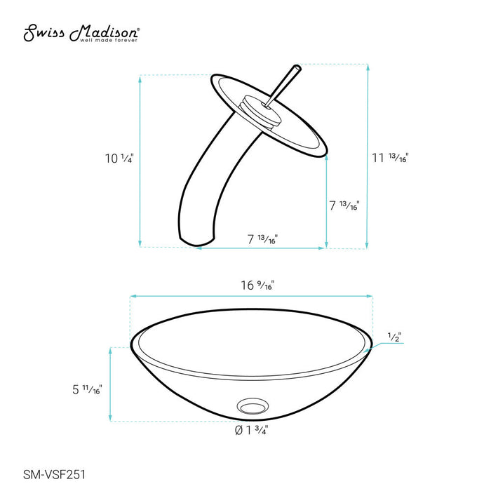 Swiss Madison Cascade 16.5 Glass Vessel Sink with Faucet, Clear - SM-VSF251