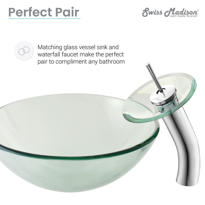 Swiss Madison Cascade 16.5 Glass Vessel Sink with Faucet, Clear - SM-VSF251