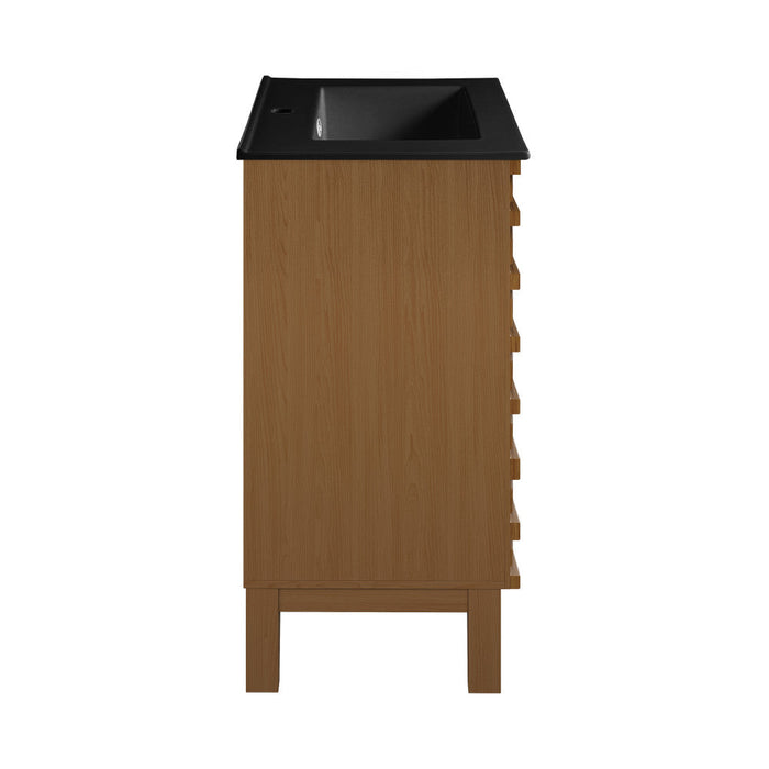 Swiss Madison Cascade 18 in. Brown Oak Bathroom Vanity With Black Ceramic Sink Top - SM-BV560WNMB