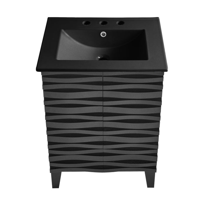 Swiss Madison Cascade 24 in. Black Oak Bathroom Vanity With Black, 3-Hole Ceramic Sink Top - SM-BV470B-3MB