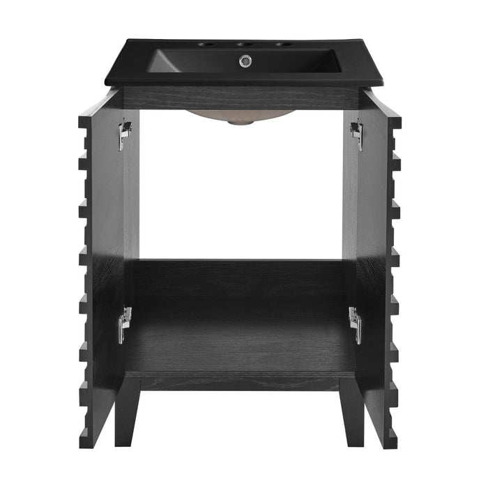 Swiss Madison Cascade 24 in. Black Oak Bathroom Vanity With Black, 3-Hole Ceramic Sink Top - SM-BV470B-3MB