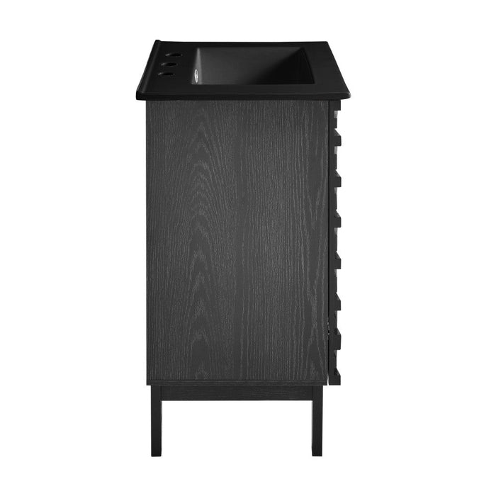 Swiss Madison Cascade 24 in. Black Oak Bathroom Vanity With Black, 3-Hole Ceramic Sink Top - SM-BV470B-3MB