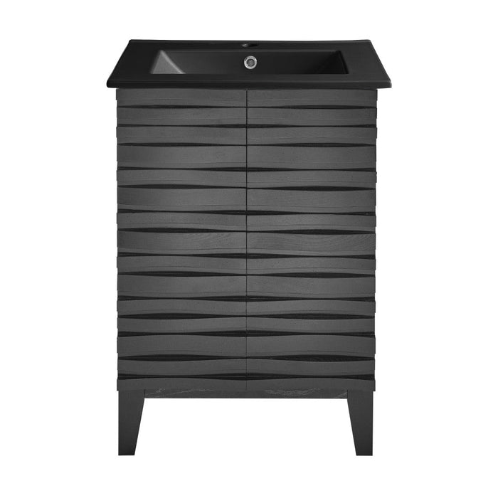 Swiss Madison Cascade 24 in. Black Oak Bathroom Vanity With Black Ceramic Sink Top - SM-BV470BMB