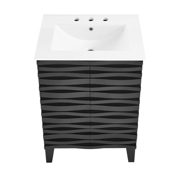 Swiss Madison Cascade 24 in. Black Oak Bathroom Vanity With White, 3-Hole Ceramic Sink Top - SM-BV470B-3