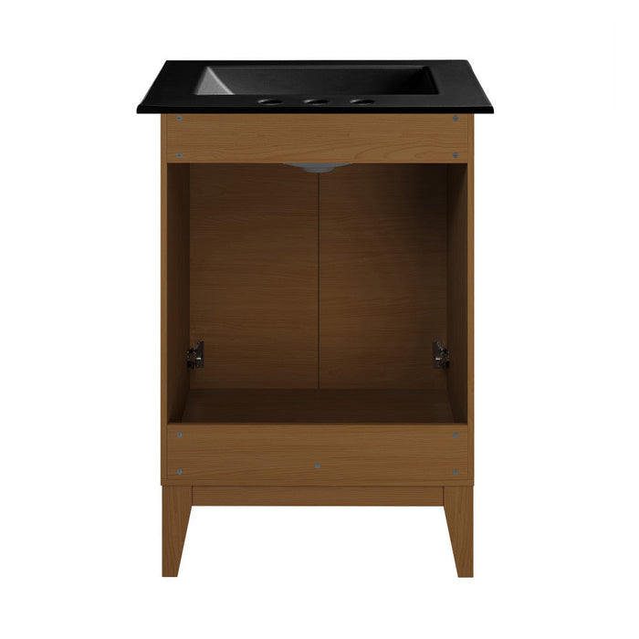 Swiss Madison Cascade 24 in. Brown Oak Bathroom Vanity With Black, 3-Hole Ceramic Sink Top - SM-BV470BK-3MB