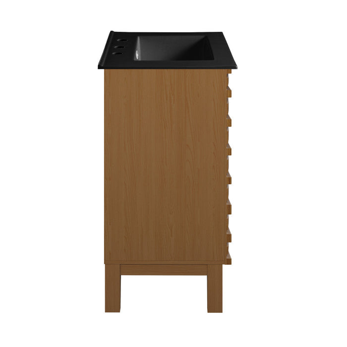 Swiss Madison Cascade 24 in. Brown Oak Bathroom Vanity With Black, 3-Hole Ceramic Sink Top - SM-BV470BK-3MB