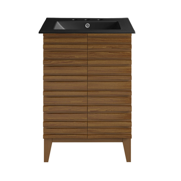 Swiss Madison Cascade 24 in. Brown Oak Bathroom Vanity With Black, 3-Hole Ceramic Sink Top - SM-BV470BK-3MB