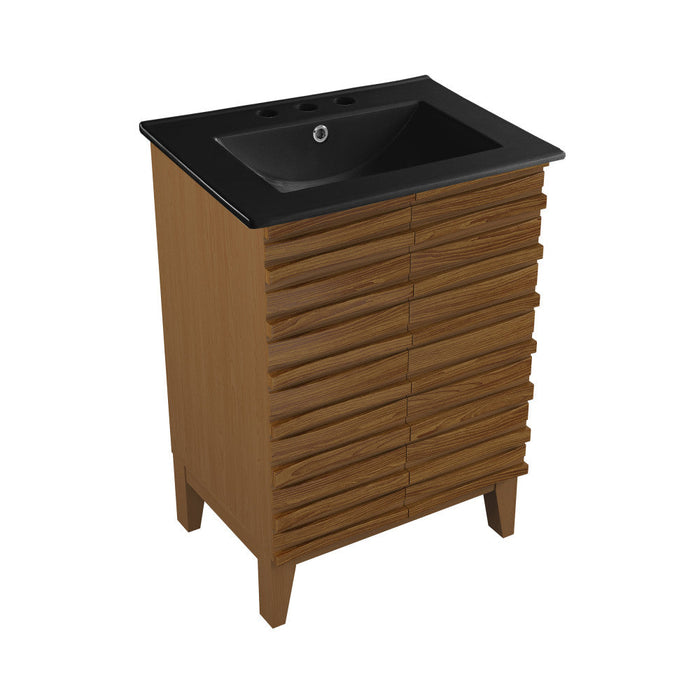 Swiss Madison Cascade 24 in. Brown Oak Bathroom Vanity With Black, 3-Hole Ceramic Sink Top - SM-BV470BK-3MB