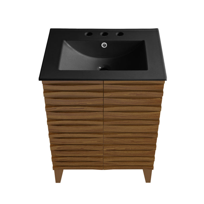 Swiss Madison Cascade 24 in. Brown Oak Bathroom Vanity With Black, 3-Hole Ceramic Sink Top - SM-BV470BK-3MB