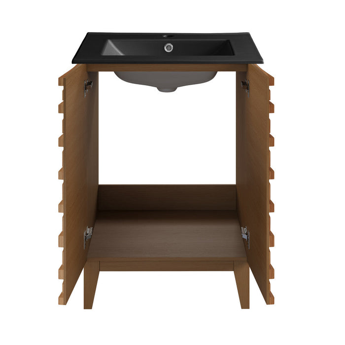 Swiss Madison Cascade 24 in. Brown Oak Bathroom Vanity With Black Ceramic Sink Top - SM-BV470BKMB