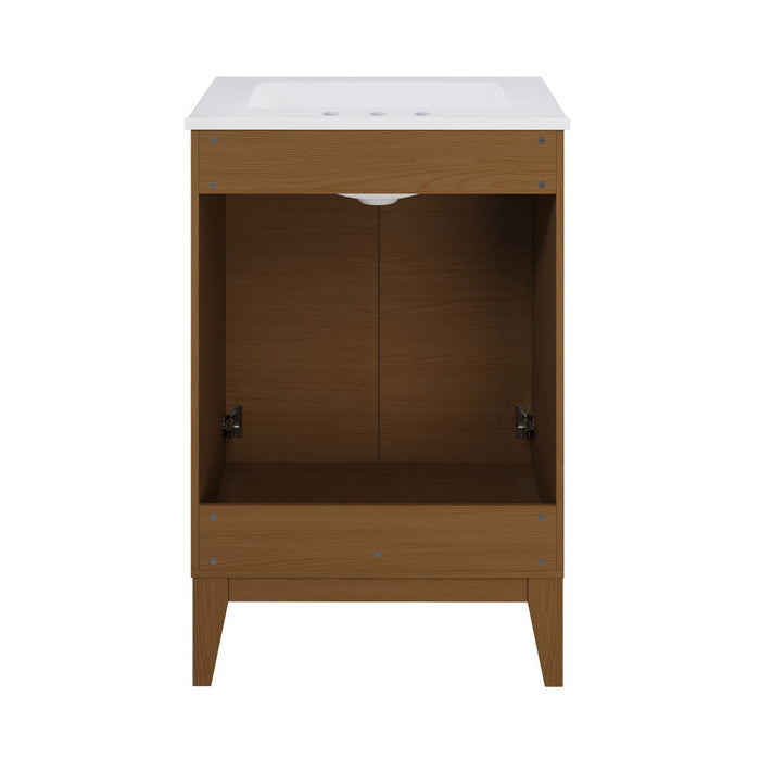 Swiss Madison Cascade 24 in. Brown Oak Bathroom Vanity With White, 3-Hole Ceramic Sink Top - SM-BV470BK-3