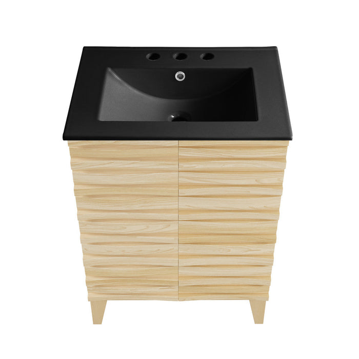 Swiss Madison Cascade 24 in. Natural Oak Bathroom Vanity With Black, 3-Hole Ceramic Sink Top - SM-BV470-3MB