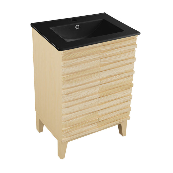 Swiss Madison Cascade 24 in. Natural Oak Bathroom Vanity With Black Ceramic Sink Top - SM-BV470MB