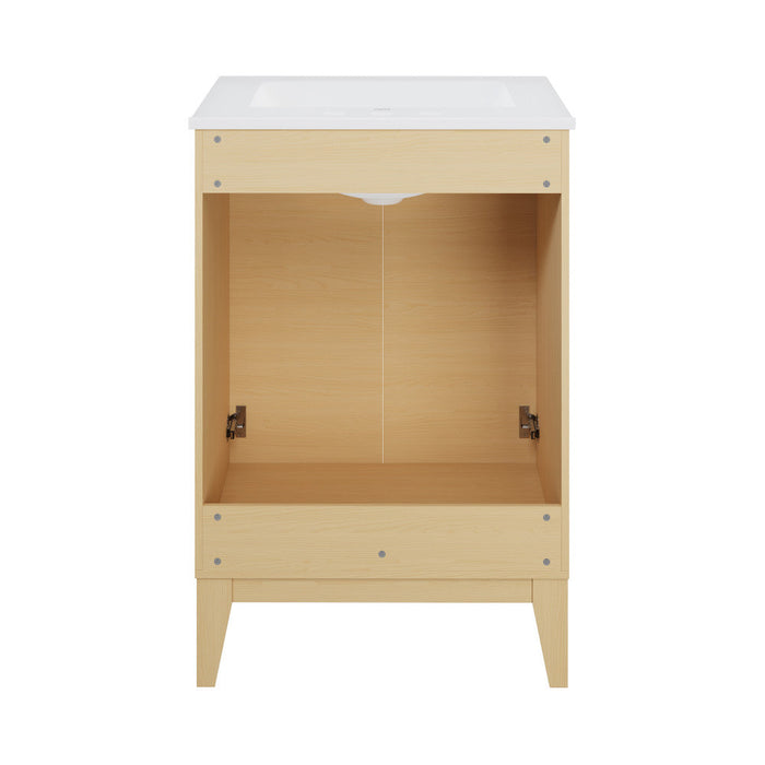 Swiss Madison Cascade 24 in. Natural Oak Bathroom Vanity With White, 3-Hole Ceramic Sink Top - SM-BV470-3