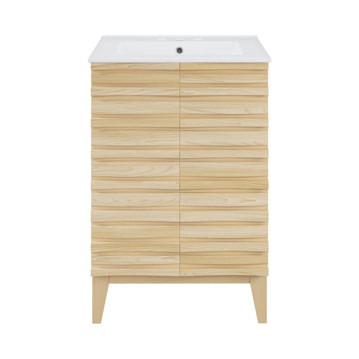 Swiss Madison Cascade 24 in. Natural Oak Bathroom Vanity With White, 3-Hole Ceramic Sink Top - SM-BV470-3