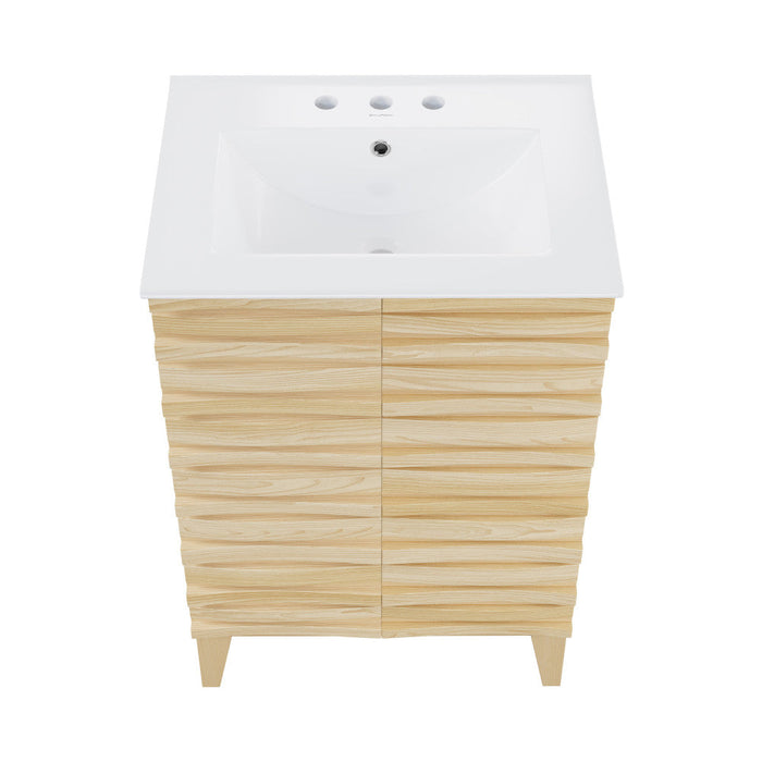 Swiss Madison Cascade 24 in. Natural Oak Bathroom Vanity With White, 3-Hole Ceramic Sink Top - SM-BV470-3