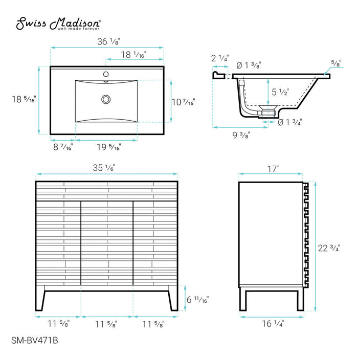 Swiss Madison Cascade 36" Bathroom Vanity in Black - SM-BV471B