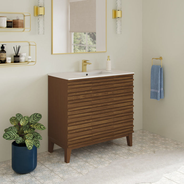 Swiss Madison Cascade 36" Brown oak Bath Vanity With White Ceramic Sink Top - SM-BV471BK