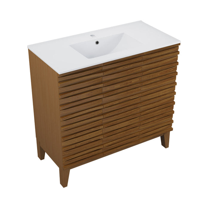 Swiss Madison Cascade 36" Brown oak Bath Vanity With White Ceramic Sink Top - SM-BV471BK