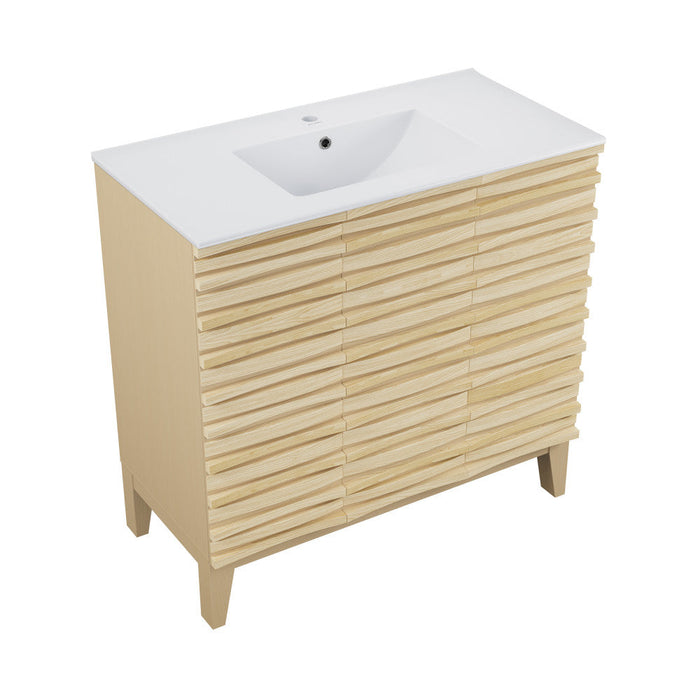 Swiss Madison Cascade 36" Natural oak Bath Vanity With White Ceramic Sink Top - SM-BV471