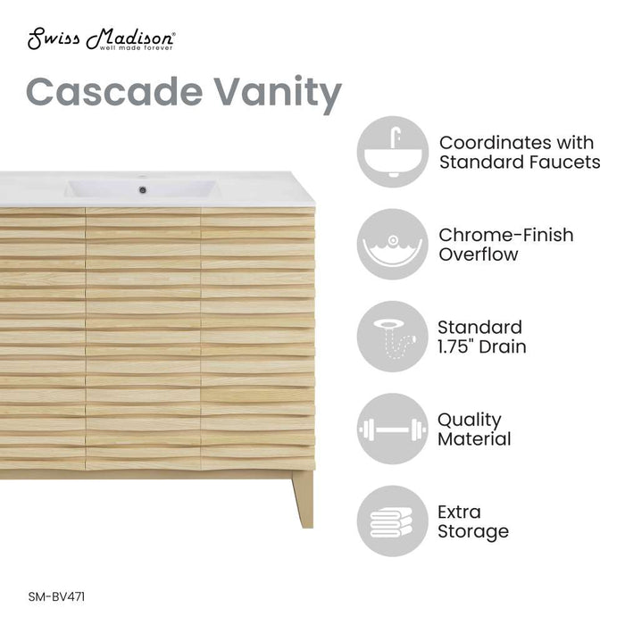 Swiss Madison Cascade 36" Natural oak Bath Vanity With White Ceramic Sink Top - SM-BV471