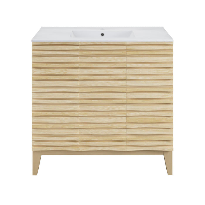 Swiss Madison Cascade 36" Natural oak Bath Vanity With White Ceramic Sink Top - SM-BV471