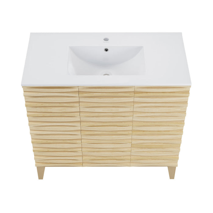 Swiss Madison Cascade 36" Natural oak Bath Vanity With White Ceramic Sink Top - SM-BV471