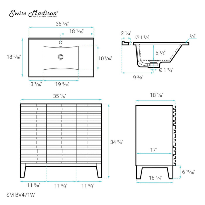 Swiss Madison Cascade 36'' Bathroom Vanity in White - SM-BV471W