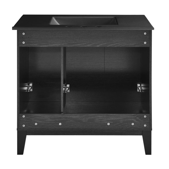 Swiss Madison Cascade 36 in. Black Oak Bathroom Vanity With Black, 3-Hole Ceramic Sink Top - SM-BV471B-3MB