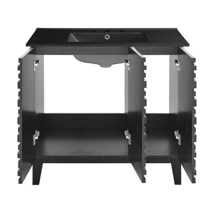 Swiss Madison Cascade 36 in. Black Oak Bathroom Vanity With Black, 3-Hole Ceramic Sink Top - SM-BV471B-3MB