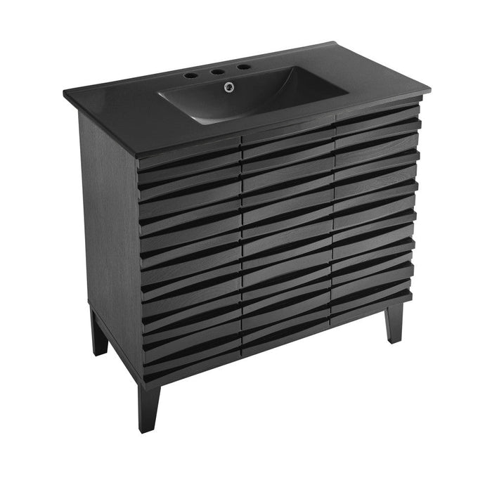 Swiss Madison Cascade 36 in. Black Oak Bathroom Vanity With Black, 3-Hole Ceramic Sink Top - SM-BV471B-3MB