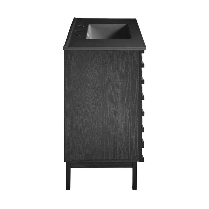 Swiss Madison Cascade 36 in. Black Oak Bathroom Vanity With Black, 3-Hole Ceramic Sink Top - SM-BV471B-3MB