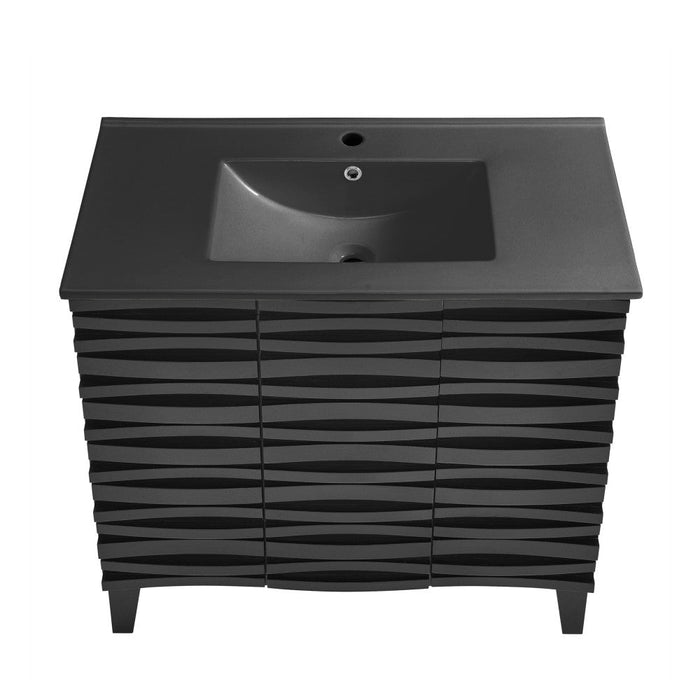 Swiss Madison Cascade 36 in. Black Oak Bathroom Vanity With Black Ceramic Sink Top - SM-BV471BMB