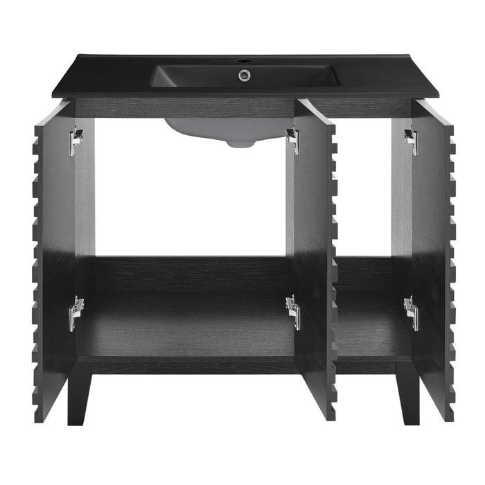 Swiss Madison Cascade 36 in. Black Oak Bathroom Vanity With Black Ceramic Sink Top - SM-BV471BMB