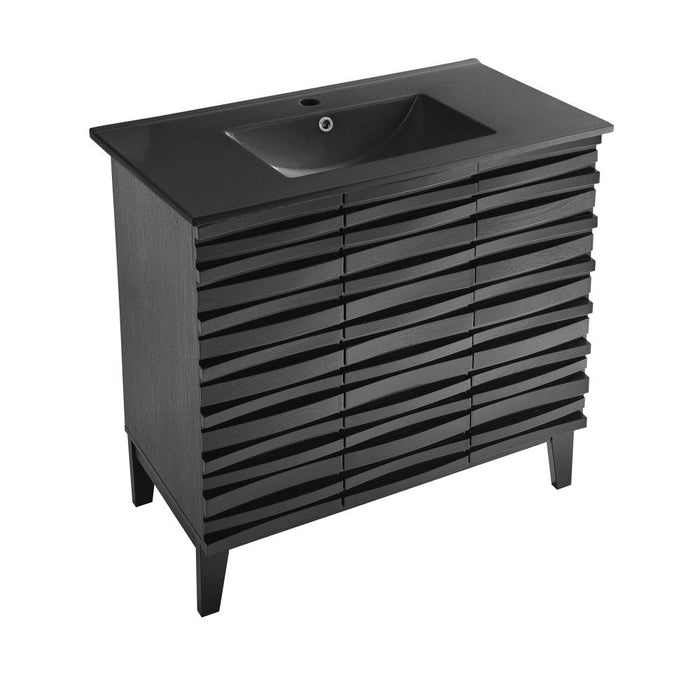 Swiss Madison Cascade 36 in. Black Oak Bathroom Vanity With Black Ceramic Sink Top - SM-BV471BMB