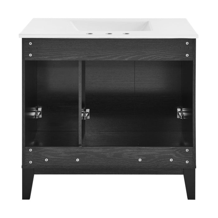 Swiss Madison Cascade 36 in. Black Oak Bathroom Vanity With White, 3-Hole Ceramic Sink Top - SM-BV471B-3