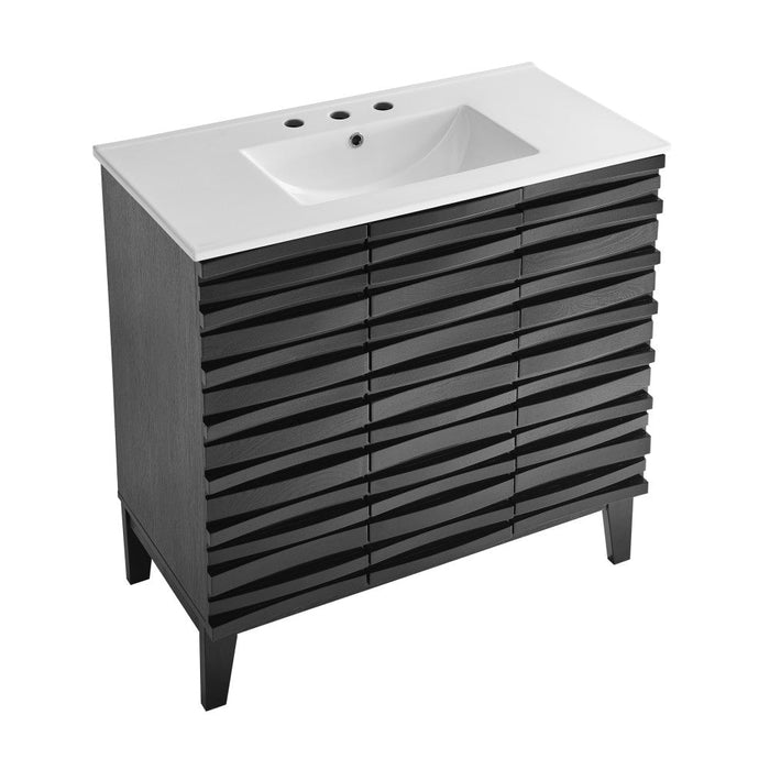 Swiss Madison Cascade 36 in. Black Oak Bathroom Vanity With White, 3-Hole Ceramic Sink Top - SM-BV471B-3