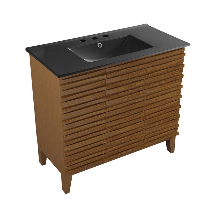 Swiss Madison Cascade 36 in. Brown oak Bathroom Vanity With Black, 3-Hole Ceramic Sink Top - SM-BV471BK-3MB