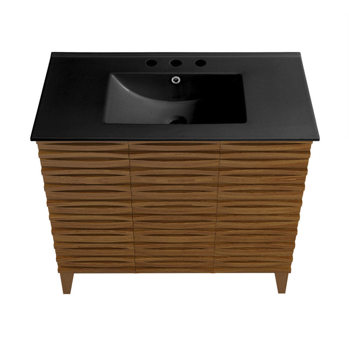 Swiss Madison Cascade 36 in. Brown oak Bathroom Vanity With Black, 3-Hole Ceramic Sink Top - SM-BV471BK-3MB