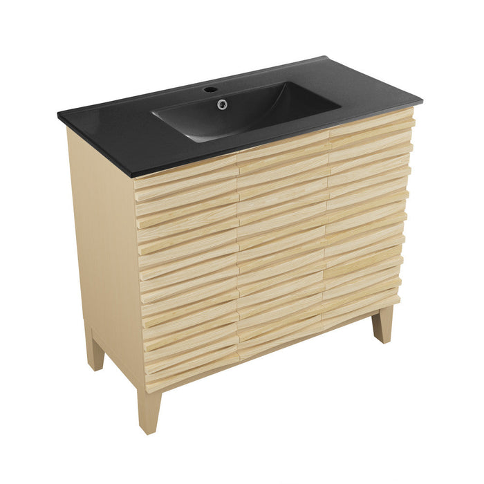 Swiss Madison Cascade 36 in. Natural oak Bathroom Vanity With Black Ceramic Sink Top - SM-BV471MB