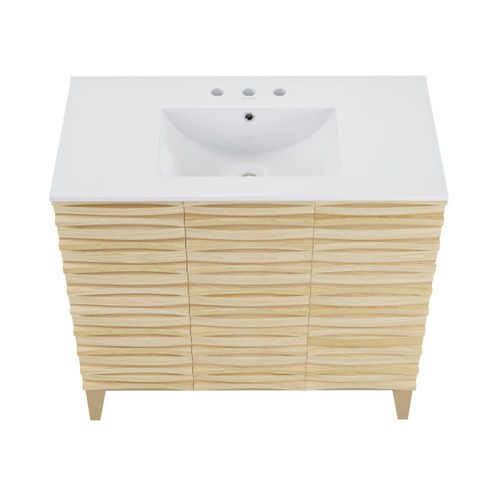 Swiss Madison Cascade 36 in. Natural oak Bathroom Vanity With White, 3-Hole Ceramic Sink Top - SM-BV471-3